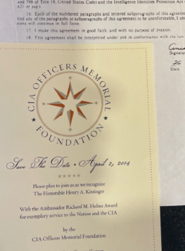 Central Intelligence Agency Officers Memorial Invitation to White House Anthony Giannini CEO and Intelligence Community: Donation from White House Gift Shop to CIA Foundatio